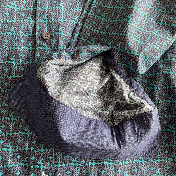 Bugatchi Shirt - Blue/Black/Turquise Patterned - Medium - Classic Fit - Picture 3 of 5